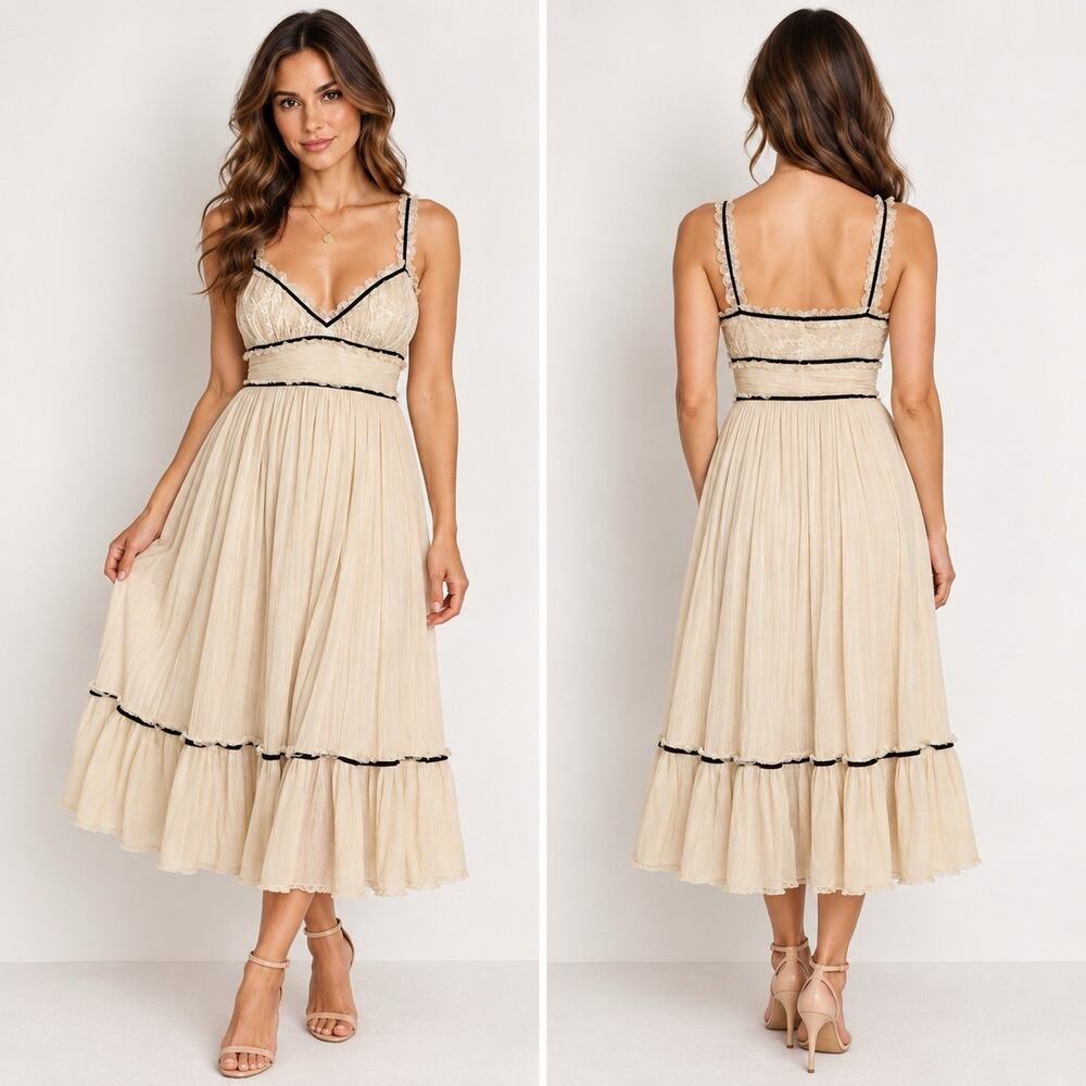 BCBGMAXAZRIA 100% Silk Dress Size 4 Romantic Coquette Boho Ghost Whisperer Y2K